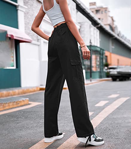 Zmpsiisa Women High Waisted Cargo Pants Wide Leg Casual Pants 6 Pockets Combat Military Trousers(Black,Medium) #TOP2