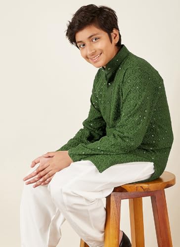 Image of AJ DEZINES Chikankari Kurta For Boys- Ethnic Wear | Embroidery Chikankari Sequined | Traditional & Festive Outfit | Cotton Stylish Boys Kurta | Perfect For Wedding & Family Function