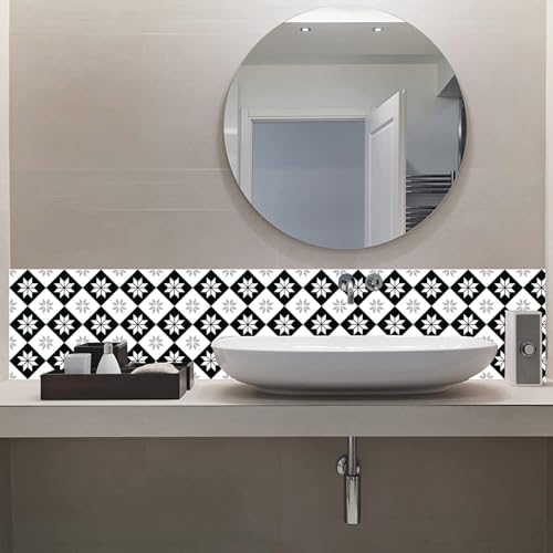 Image of Moroccan Tile Stickers | Waterproof Self Adhesive Peel & Stick Tile Decals for Kitchen Backsplash, Bathroom Wall, Floor, Furniture & Glass (4x4 Inch, Design 72)