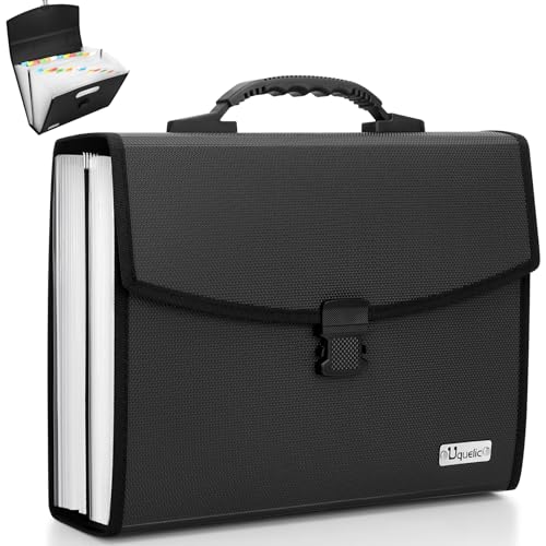 Uquelic Upgrated Datei Organizer A4 Große Erweiterbare Datei Ordner Taschen 26 Taschen Fächermappe Akkordeon Dateiordner A4 Tragbar Ordnungsmappe mit Griff