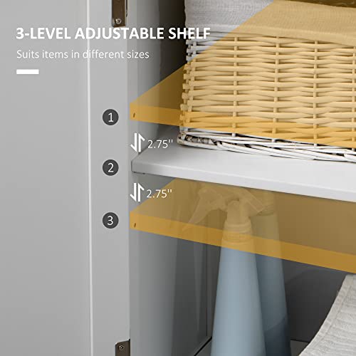kleankin Bathroom Cabinet Organizer, Freestanding Small Storage Cabinet with Drawer and Adjustable Shelf for Living Room, Bedroom or Entryway, White