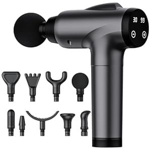 Massage Gun Deep Tissue, Handheld Electric Muscle Massager, High Intensity Percussion Massage Device for Pain Relief with 9 Attachments & 30 Speed(Grey)