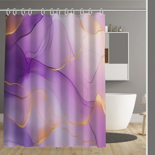 Rideau de douche imperméable violet 180x180 cm en polyester lavable pour baignoire avec crochets - 2