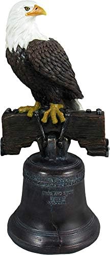 DWK - Independence - Patriotic American Bald Eagle Perched on Liberty Bell Decorative Indoor-Outdoor Desk Figurine Sculpture Hand-Painted Statue Military USA Home Decor Accent, 9.75-inch