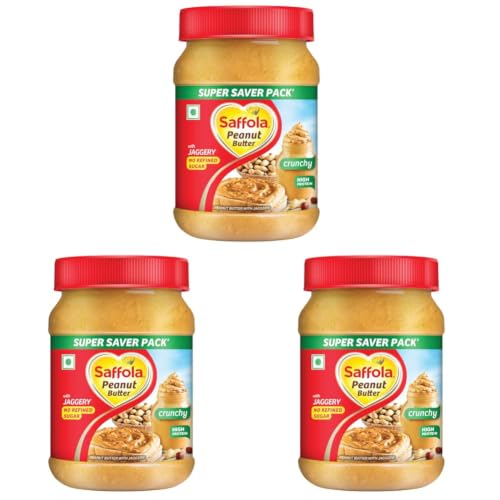 Image of Saffola Peanut Butter with Jaggery, Crunchy 850 gm | High Protein Peanut Butter | No Refined Sugar (Pack of 3)