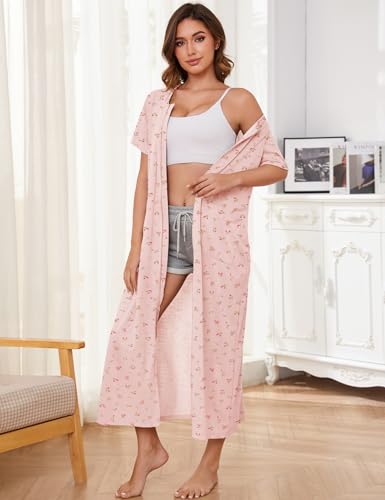 Image of Bloggerlove Zipper Front Robes for Women House Coat Half Sleeve Loungewear Long Nightgown with Pockets S-3XL