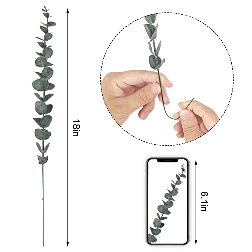 Funarty 30Pcs Artificial Eucalyptus Stems 18In Faux Eucalyptus Leaves Stems Fake Eucalyptus Branches For Wedding Bouquet Home Decor #TOP1