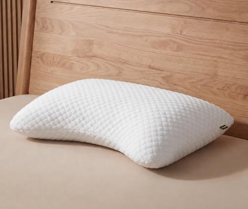 Image of Frido Crescent Adjustable Pillow for Side Sleepers, Ergonomic Neck & Shoulder Support, Customizable Loft, Cooling Airflow & Adaptive Comfort for Better Sleep, Half-Moon Shape Design, White
