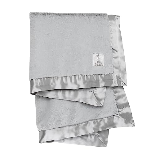 Image of Little Giraffe Baby Blanket - Luxe Soft Blanket with Satin Trim - Baby Stroller Blanket - Newborn Baby Essentials & Baby Gifts - 29x35" - Silver