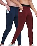 Blaward 2 Pcs Mens Compression Pants Cold Gear Base Layer Athletic Workout Leggings Tights with Pockets Ski Bottoms Underwear