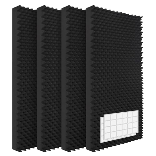4 Pack Paneles Acústicos, 48 x 24 x 2 pulgadas Paneles de Espuma para Pared, Reductores de Ruido, Tapete de Espuma que Absorbe Sonido, Fácil Instalación, Negro miniatura 1