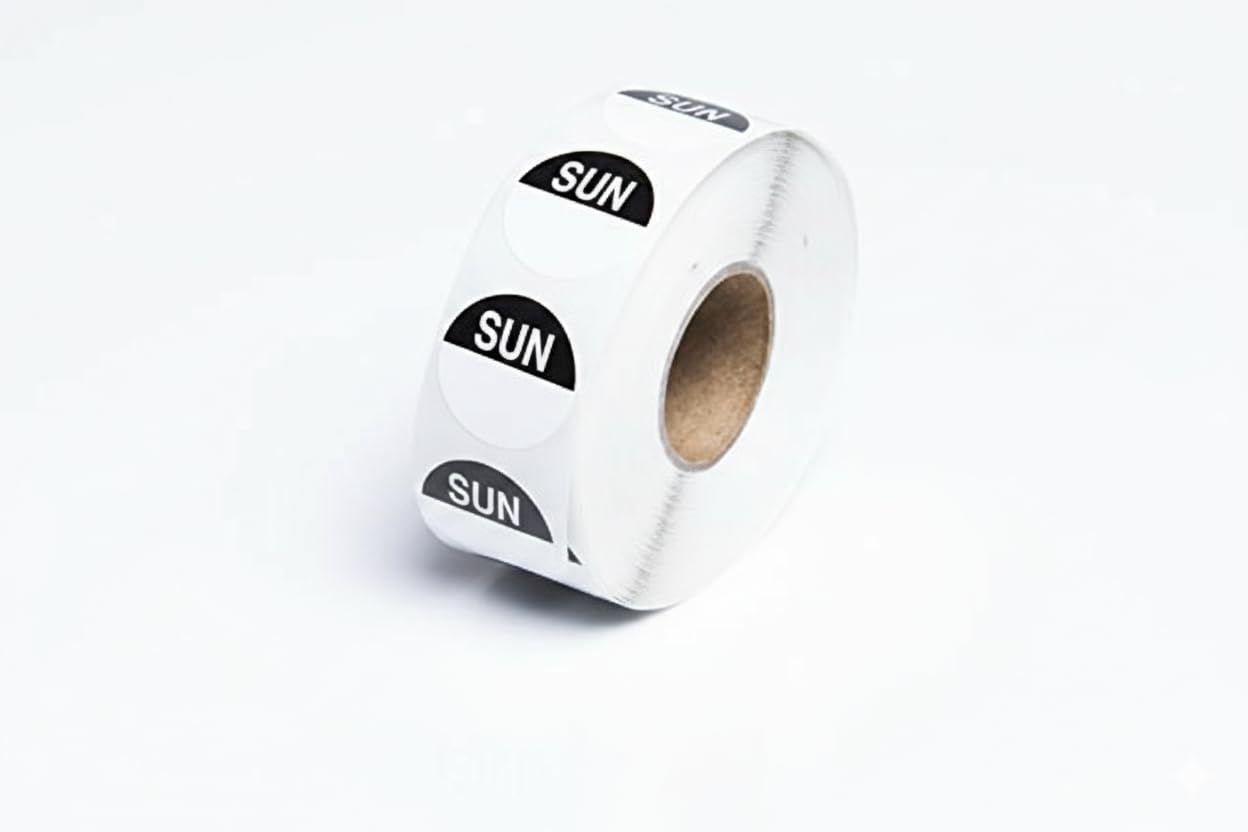 We Can Source It Ltd Food Label Day Dots Refills Roll of 1000 | Food Hygiene Day Labels, Food Rotation Labels Sold in Individual Handy Dispenser cartons (Black)
