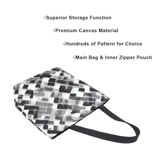 Extra Large Shoulder Tote Bag for Beach Travel Weekender Gym Black White Checked Pattern Reusable Grocery Canvas Shopping Bag4