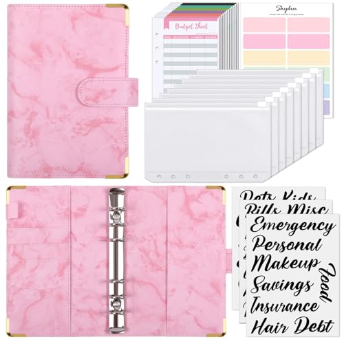 Image of SKYDUE Budget Binder, Money Saving Binder with Zipper Envelopes, Cash Envelopes and Expense Budget Sheets for Budgeting (Mabblepink)