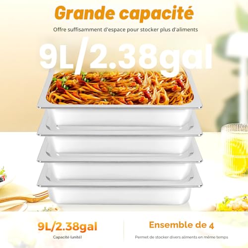 Bac gastronorme GN 1/1 en inox avec couvercle 53.5x32.5cm