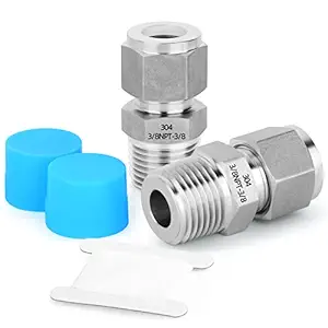 TAISHER 2PCS Forging of 304 Stainless Steel Compression Tube Pipe Fitting Connector, 3/8