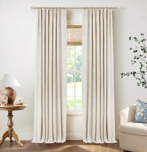 Image of INOVADAY 100% Blackout Curtains for Bedroom, Cream Black Out Curtains 63 Inch Long, Clip Rings Linen Blackout Drapes, Thermal Insulated Room Darkening for Living Room, 2 Panels - W50xL63