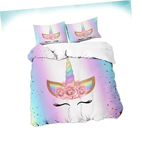Housse de couette licorne avec 2 taies parure de lit polyester résistant et doux - 8