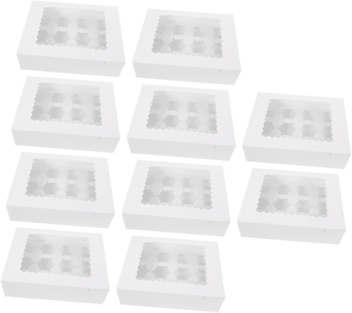 10pcs Muffin Cake Box with Window White Cardboard Baking Packing Box Cupcake Carrier Paper Case for Bakery and Party Use