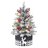 2FT Snow Flocked Mini Christmas Tree with Lights, Pre-Lit Small Christmas Tree for Home, Artificial Xmas Tree for Office, Shop, Bar, Party, Indoor Outdoor Decoration (Battery Not Included)