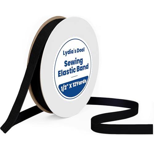 Elastic Band for Sewing 1/2 Inch Wide 12 Yards, Durable & Soft High Elasticity Stretch Elastic Bands Cord for Sewing, Waistbands, Pants, DIY Crafts, Black