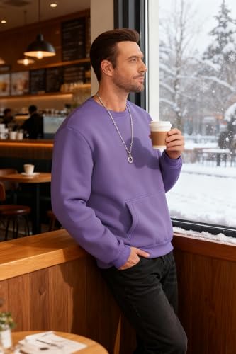 ZITY Mens Fleece Pullover Sweatshirt Sherpa Winter Warm Long Sleeve Thermal Heavyweight Sweaters Underwear Crewneck Tops Purple - image 3