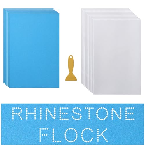 GDACE Rhinestone Flock 12 x 8 5 Sheets and Rhinestone Transfer Tape 10 Sheets for Rhinestone Templates Stencil Magic Sticky Flock for Any Cutting Machine Easy Cutting Easy Weeding