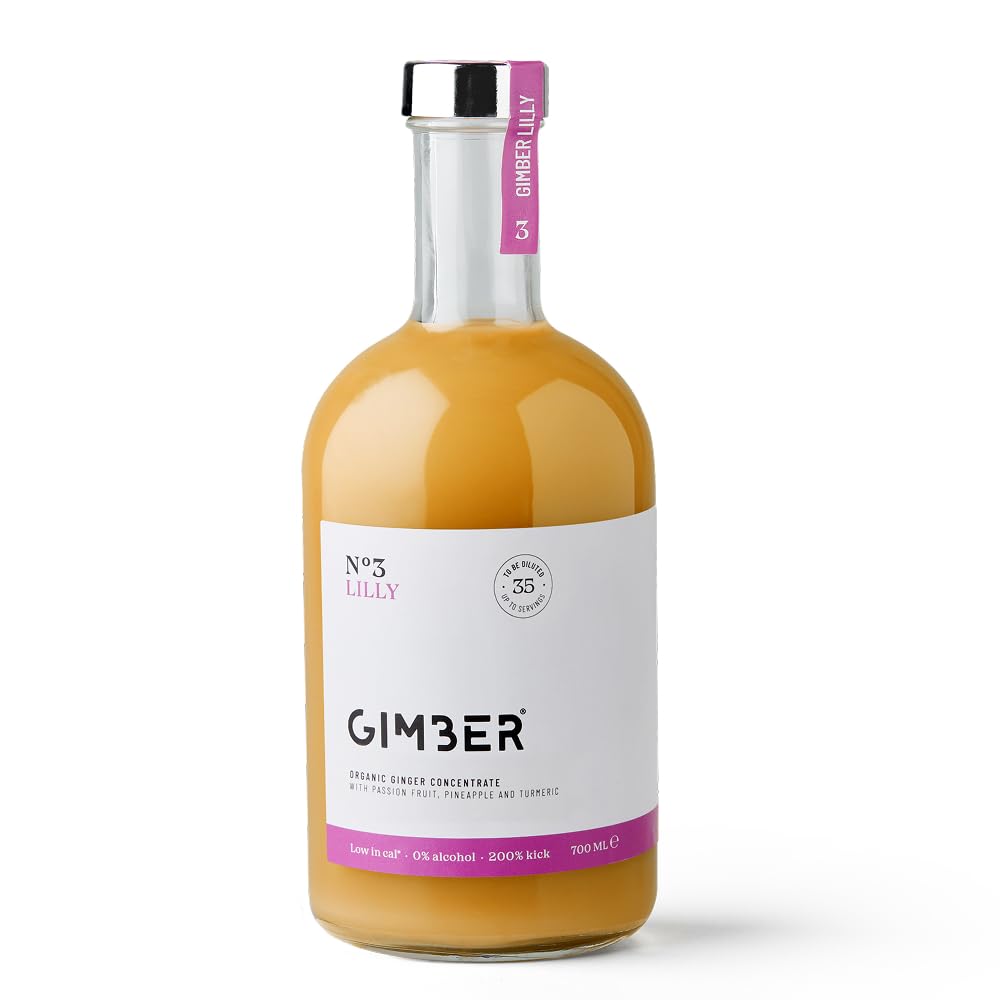 Concentré de gingembre Gimber au fruit de la passion, 100% naturel et vegan | N°3 700 ml Lilly | Concentré de gingembre bio, boisson au gingembre vegan avec fruit de la passion, ananas et curcuma