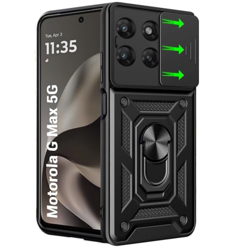 Image of TheGiftKart Tough Armor Bumper Back Cover Case for Motorola Moto G Max 5G | Kickstand & Ring Holder | 360 Degree Protection Back Cover Case for Moto G Max 5G (PC & TPU, Sliding Camera Cover, Black)