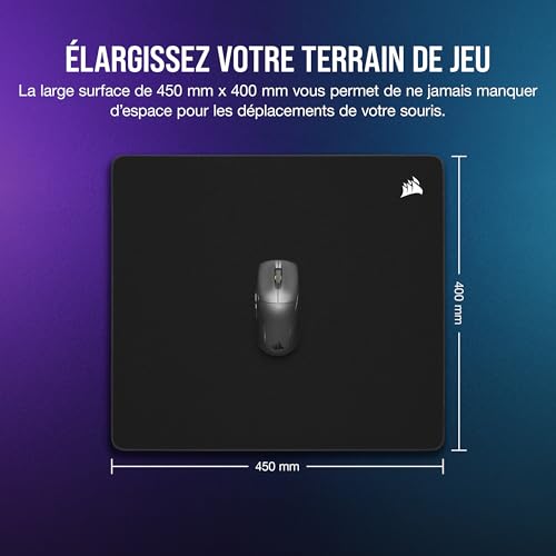 Corsair MM500 v2 Tissu Hybride Tapis de Souris Grand Format pour Le Jeu – 45cm x 40cm – Revêtement Anti–Éclaboussures – Bords Cousus Anti–Fraude – Base en Caoutchouc Antidérapante – Noir