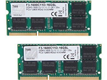 G.Skill 16GB DDR3-1600 16GB DDR3 1600MHz módulo de - Memoria (DDR3, Portátil, 204-pin SO-DIMM, 2 x 8 GB, Dual)