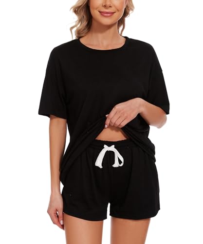 Image of 2 Pack Pajama Shorts for Women Cotton Sleep Shorts Casual Lounge Pants Drawstring Pj Bottoms
