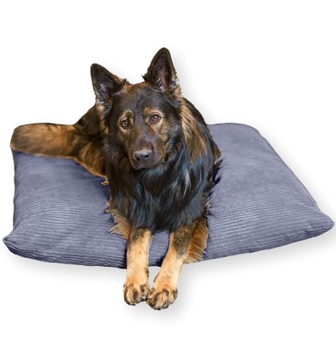 4L Textil Molly Hundekissen flauschig Cord Hundebett Grosse Hunde mit Bezug und Reißverschluss kuscheliges Hundekissen waschbar (100x80 cm, Graphit(Stripes))