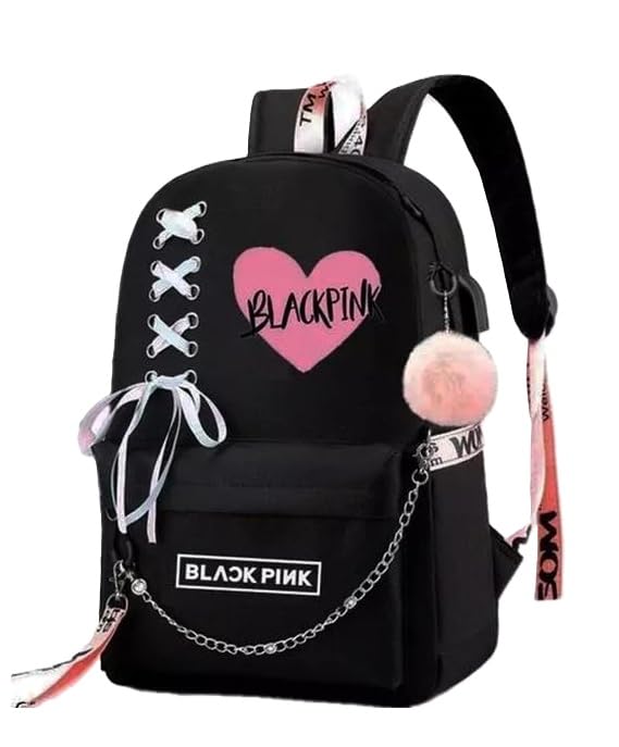 Printed polyester backpack for girls women college school travel daily use laptop storage multiple pockets lightweight Black Free Size-image-28