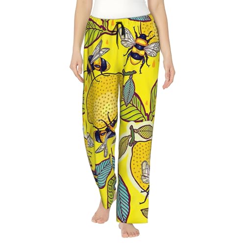 Pantalon de pyjama léger femme EdWal imprimé citron jaune doux S-3XL