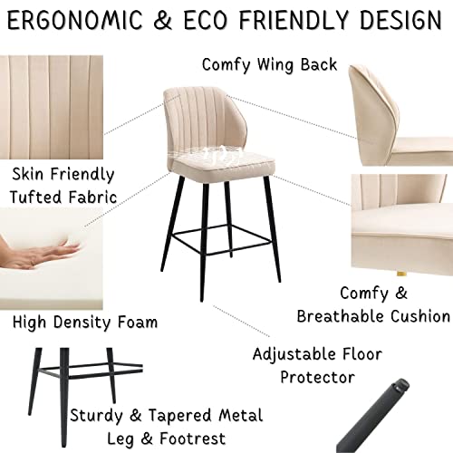 Dragon Gate Modern Beige 25.6'' Counter Height Bar Stools Set Of 2, Fabric Upholstered Counter Stools With Metal Legs For Dining Room Kitchen Island #TOP4