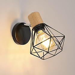 Lamparas De Pared Voltech Delaveek Apliques de Pared Interior Vintage Negro, E27 Lámpara de Pared Dormitorio, 350° y 90° Giratorio Foco de Pared Ajustables para Sala, Cocina, Corredor(Sin Bombilla)