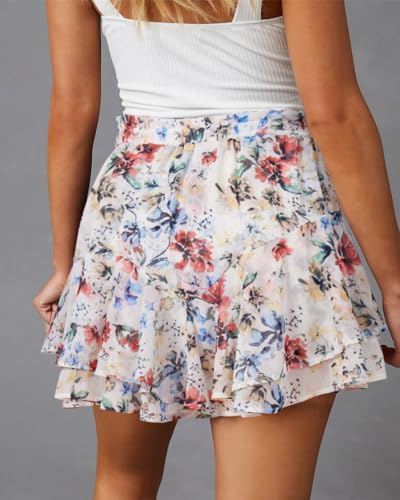 Image of Aoudery Flowy Shorts for Women Casual Boho Floral Skorts Ruffle Mini Skirts Running Tennis Butterfly Chiffon Shorts