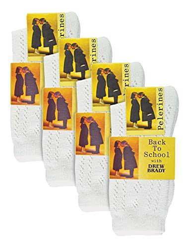 12 Pairs White School Socks for Girls | Girls Ankle Pelerine Pattern Dress Socks2