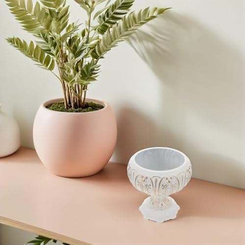 Pot rustique polyvalent en métal blanc patiné au design rétro soigné