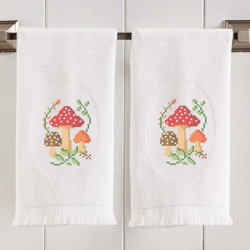 Herrschners Mushroom Meadows Terry Towel Pair Stamped Cross-Stitch