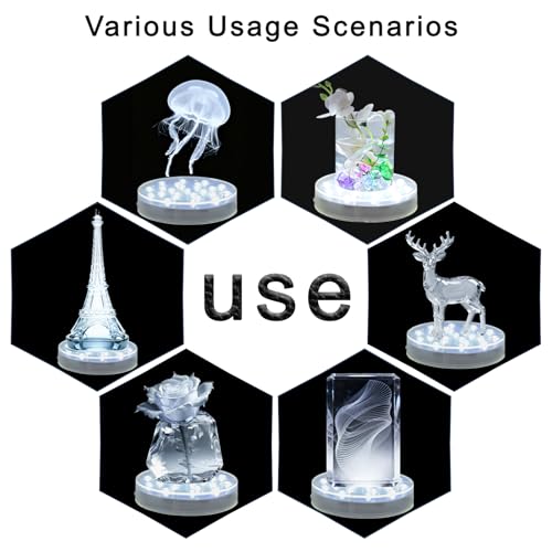 Image of Led Light Base 6 Inch Round LED Pedestal Display Stand for Home Decoration | Round light base, USB charging & battery dual power supply, fits crystal glass art, vase, mini Eiffel Tower ornament