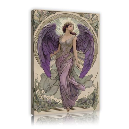 Tableau lavande femme ailes style Mucha pour salon moderne