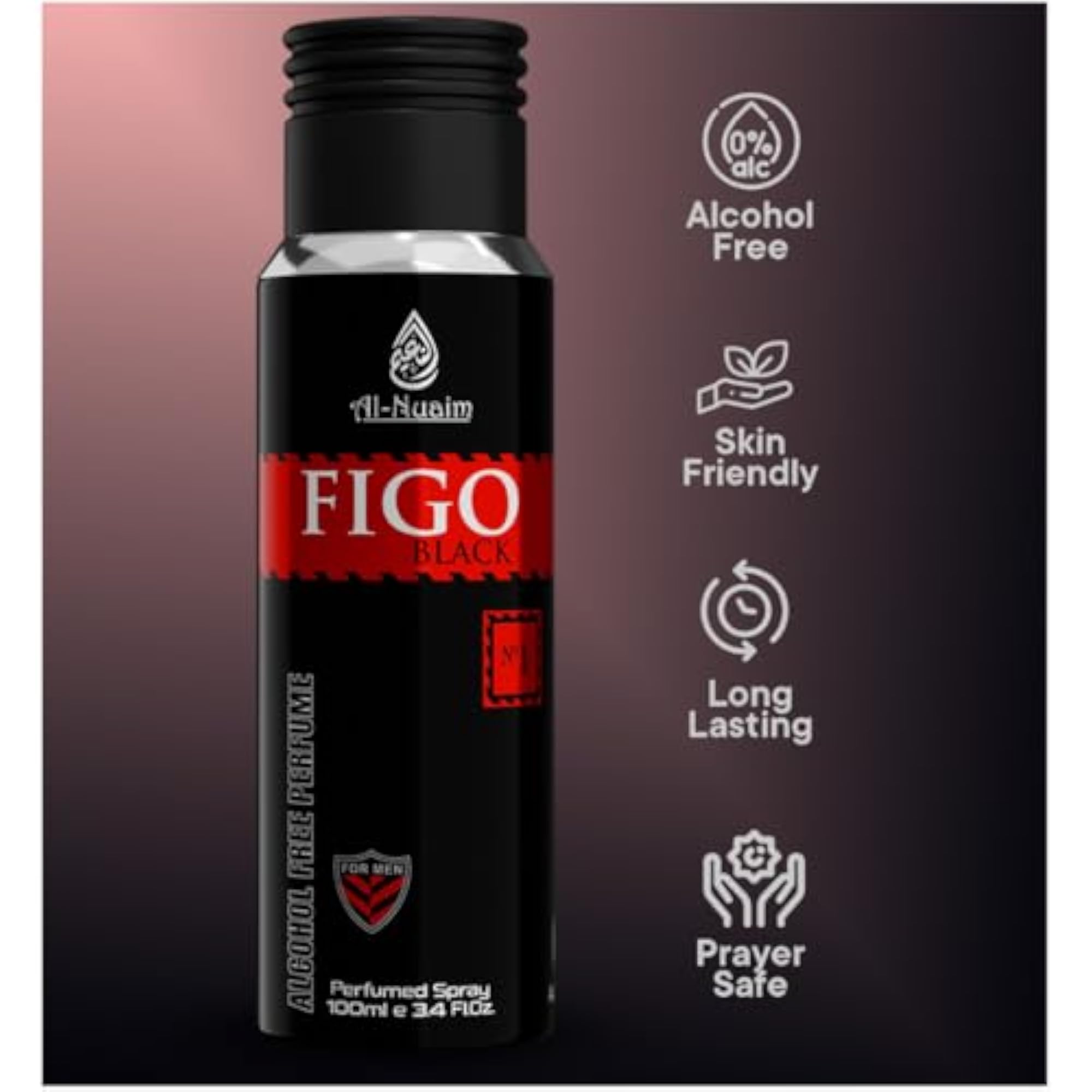 100ML Figo Black Perfume Spray, Alcohol-Free