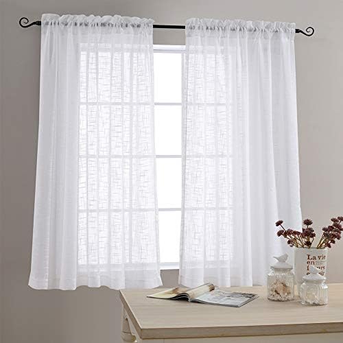 Off White Sheer Curtains Linen Textured Drapes 72 Inch Length Rod Pocket Open Weave Linen Look Window Curtains for Living Room Bedroom 2 Panels