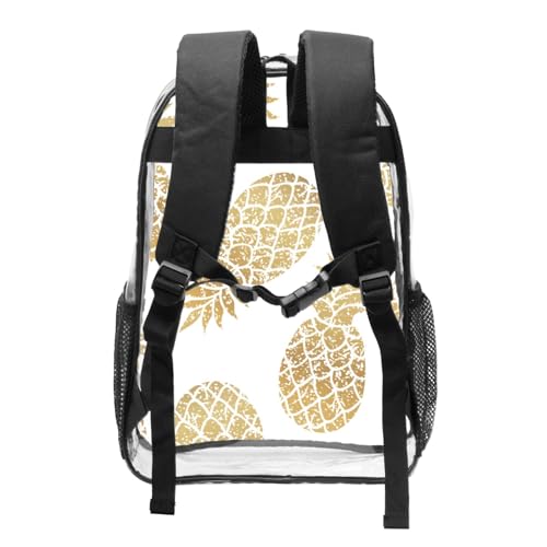 Sac à dos transparent école et travail grand format léger imprimé ananas doré - 2