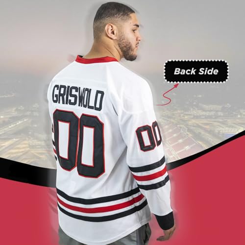 Camiseta juvenil Clark Griswold #00 X-Mas Christmas Vacation Movie Ice Hockey, Branco, M