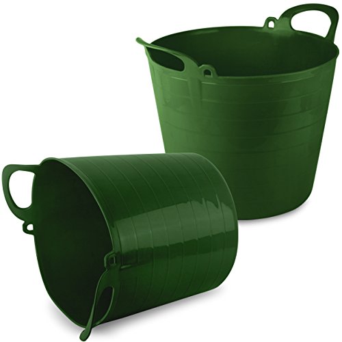 2 Pack of The Chemical Hut 26 Litre Extra Strong Green Flexi Tub Storage Builders Garden Bucket.