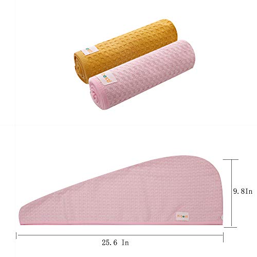 2 Pack Waffle Hair Drying Towel,Hair Towel Wrap,Hair Towel Turban to Dry Your Hair More Quicker,Lightweight and Absorbent (Pink &Yellow)