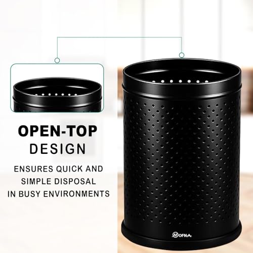 Image of mofna Stainless Steel Perforated Dustbin for Home, Trash Can with Anti-skid Base, Garbage Bin for Bathroom, Office, Bedroom, Kitchen & Toilet or Commercial Use- (7x10 In -6 Liter, Black), Pack of 1